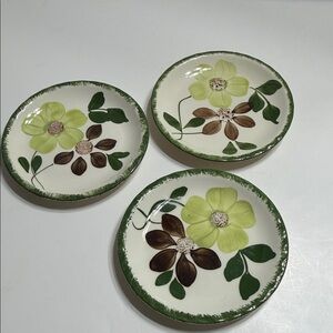 Floral Ceramic Plates with Green Edge